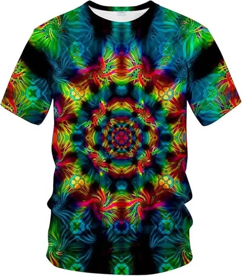 New Fashion Psychedelic Pattern Graphic T-Shirt Men Crew Neck Cool Short Sleeve TeesTops