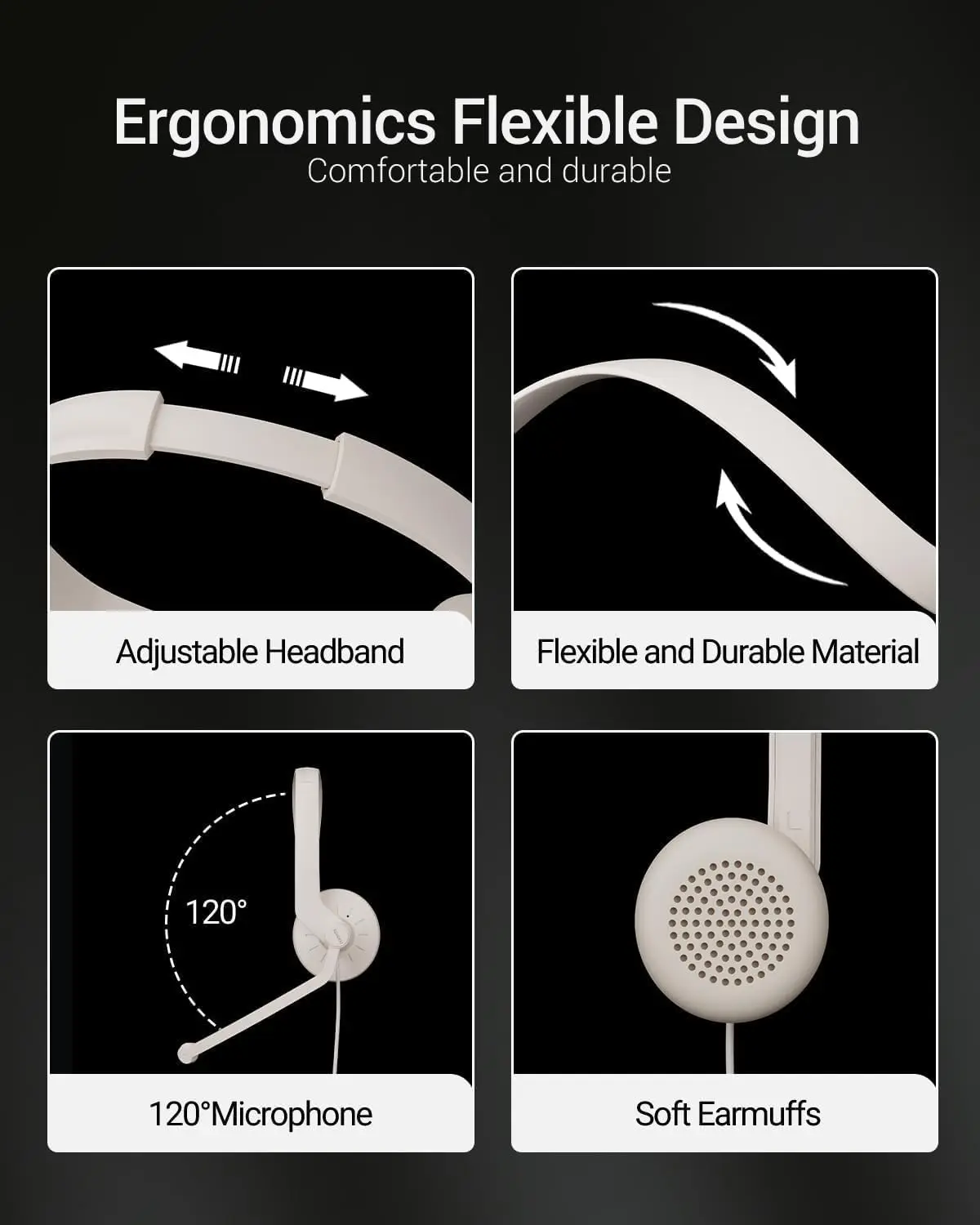 FEABASK EH07 USB-Headset mit Mikrofon für PC, Laptop, kabelgebundene Computer-Kopfhörer, Geräuschunterdrückung, für Home Office, Online-Stummschaltung – Detail 8