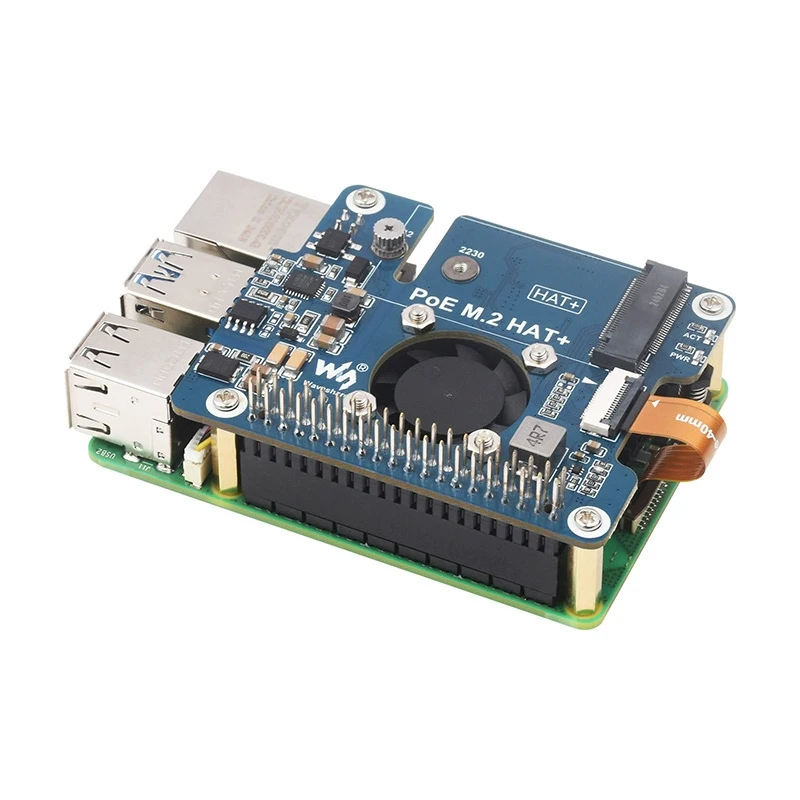 Raspberry Pi 5 PCIe to M.2 Adapter with PoE Support NVMe Protocol M.2 Solid State Drive 802.3af/At Network Standard Pi 5 PoE HAT