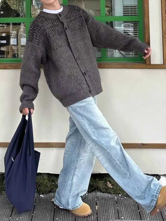 

American Retro Camere Open Cardigan Sweater Loose Casual Soft Lazy Couple Knitted Wear for Men And Women in Autumn