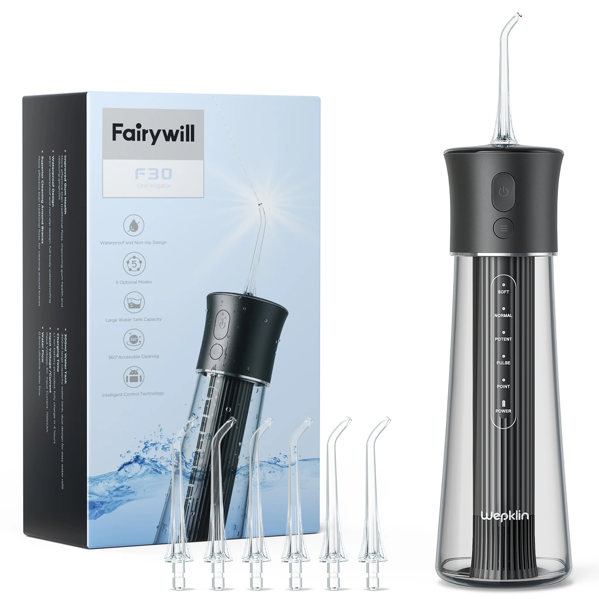 Fairy will F30 Wasser flosser 5 Mode Munds pülung Zähne Zahn wasserstrahl wiederauf ladbar tragbare 300ml Wassertank Zahn reiniger