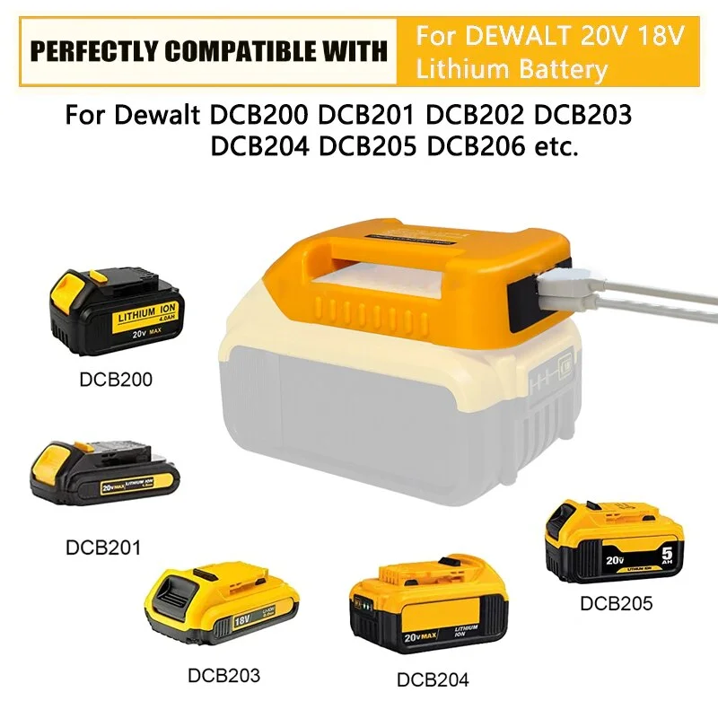 Adaptador de cargador USB para Batería Dewalt, 2 piezas, 18V, Lithitum, Puerto tipo C portátil, almacenamiento de carga rápida