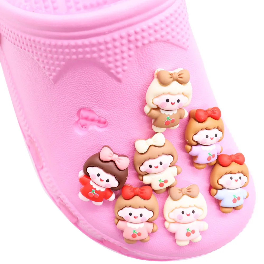 Mix 50pcs Resin Kawaii Girl Bow Knot Cherry Shoe Charms Sandals Shoes Decoration Hole Slipper Accessories Kids Party Xmas Gifts