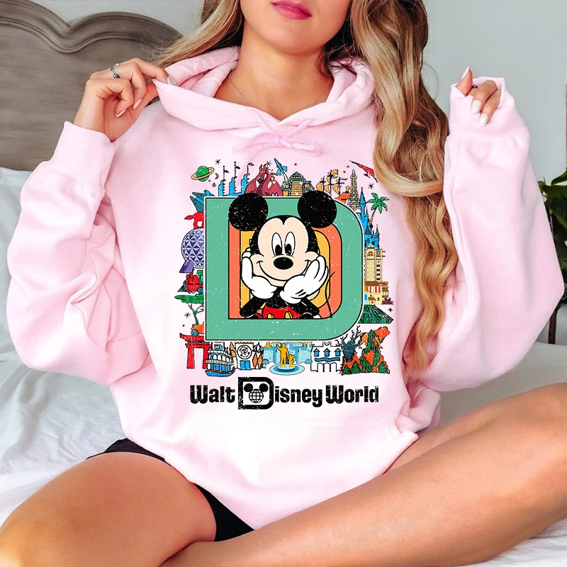 Mickey Walt Disney World Print Women's Hoodies Sports Sweatshirts Adult Clothing Casual Tops