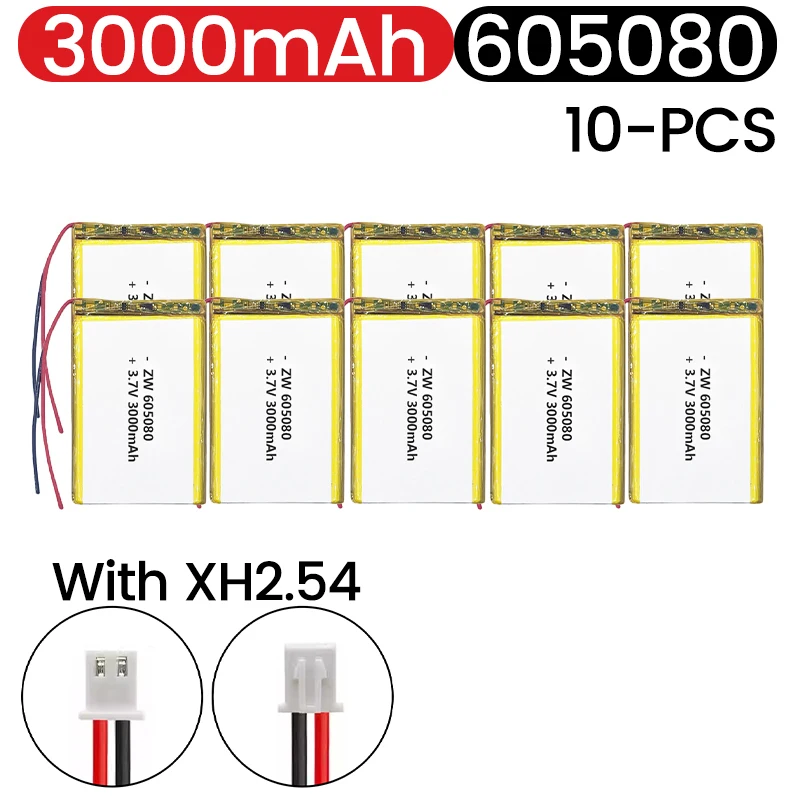 3.7V 3000mAh 605080 Lithium Polymer I Ion Rechargeable Battery for Bluetooth Speaker Air Purifier Handheld Beauty Instrument