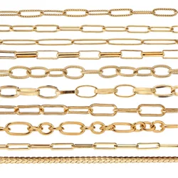 1M Stainless Steel Gold Link Chain Oval Flat Textured Necklace Chains for DIY Men Women Necklace Jewelry Making Supplies