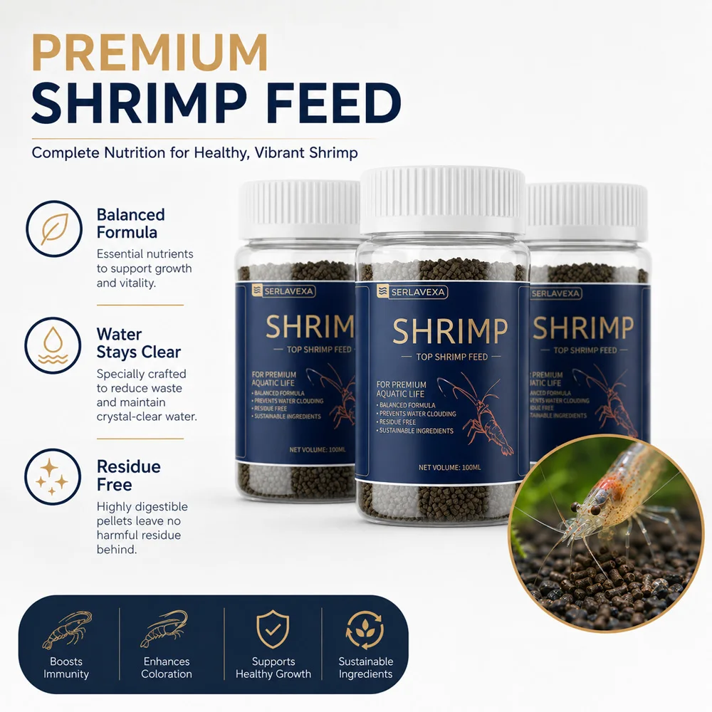 Alimento Premium para Camarones SERLAVEXA 100ml, Nutritivo y Equilibrado, para Camarones Crystal Red Cherry, Nutrición Diaria en Partículas