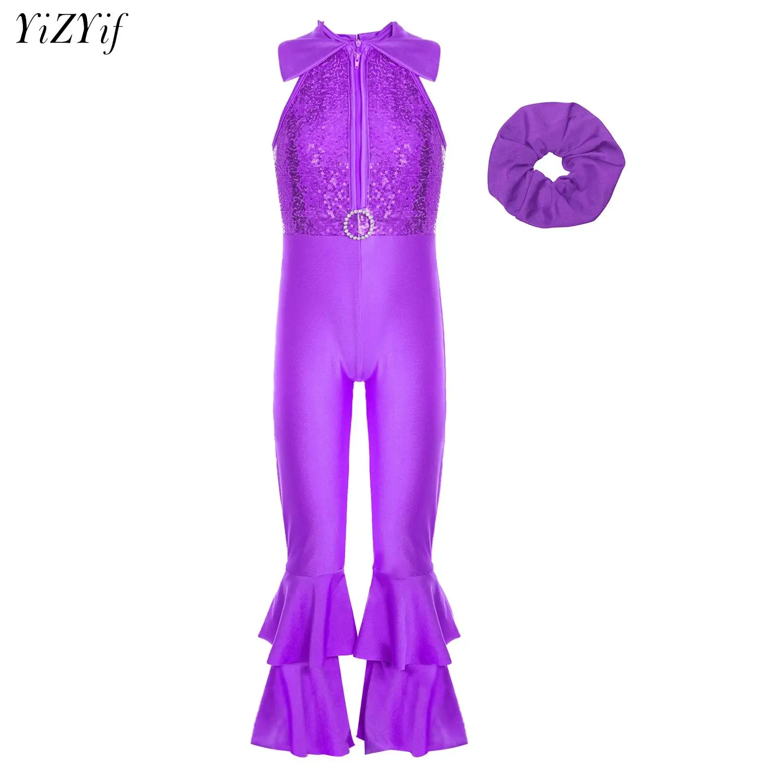 

Kids Girls Sequin Sleeveless Leotards Jumpsuit with Hairband Sparkly Romper Jazz Ballet Dance Gymnastic Performance Costume