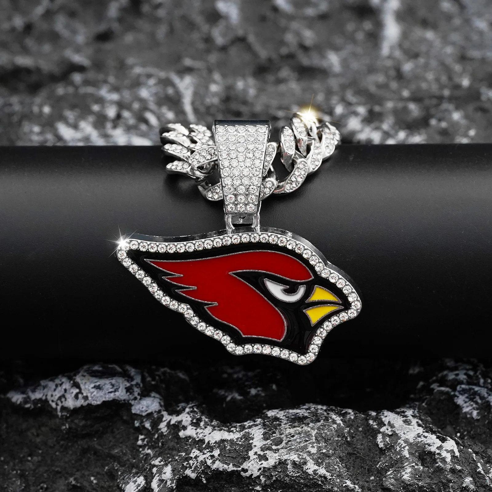 ULJ Hip Hop Arizona Cardinals Pendant Football Chain Necklace  With Cuban Miami Iced out Bling Cool Jewelry