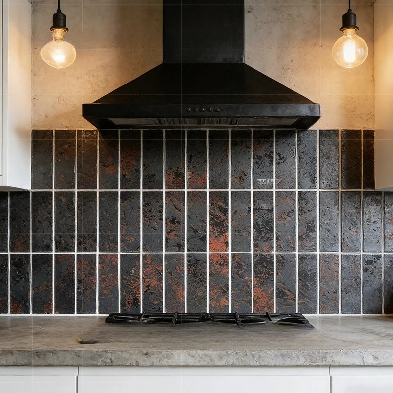 Retro red long mosaic restaurant art background wall coffee shop bar brick retro black decoration tile