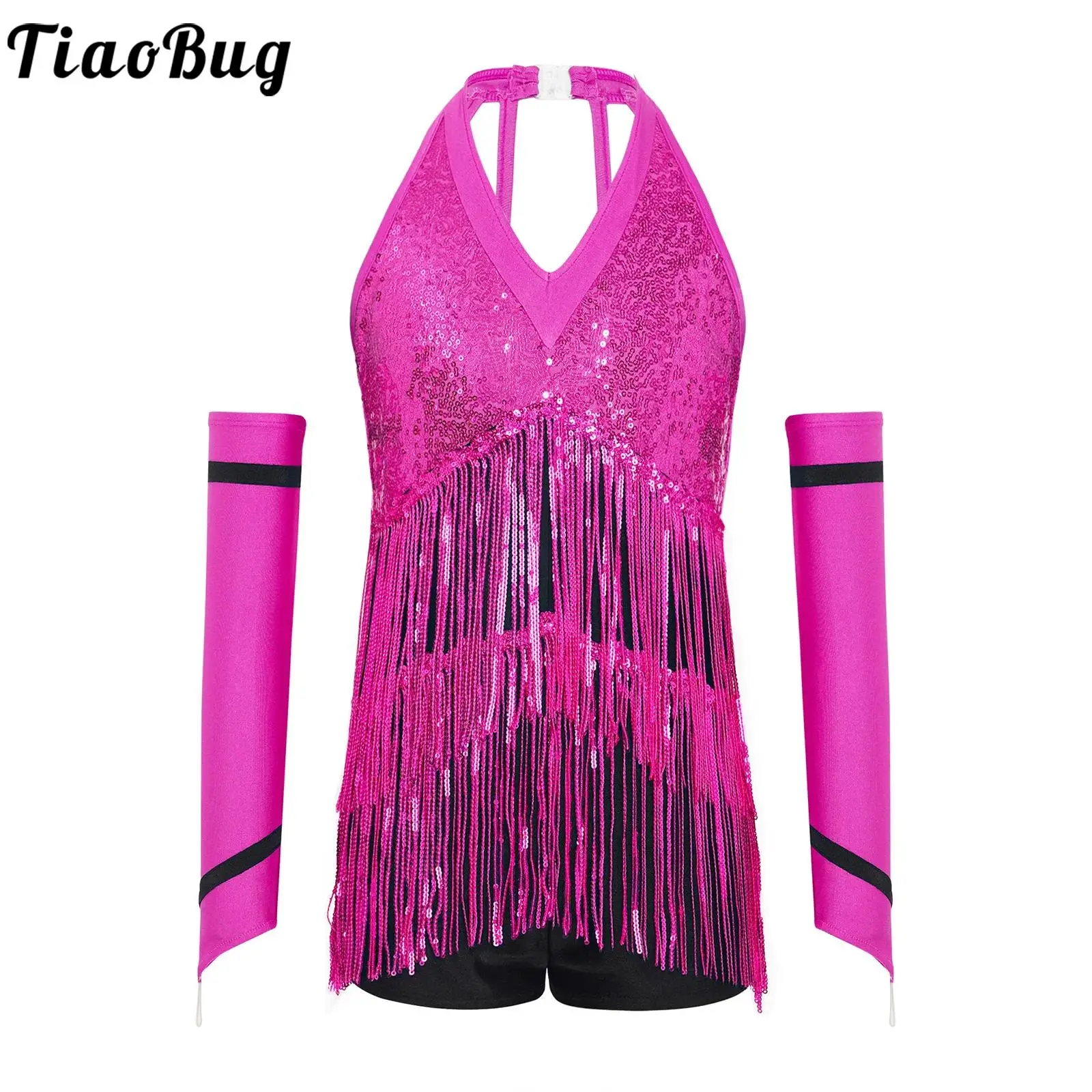

Kids Girls Jazz Cha-cha Fringed Dance Leotards Costume Sleeveless Tango Leotard Salsa Rumba Tassel Bodysuits Dress Dancewear