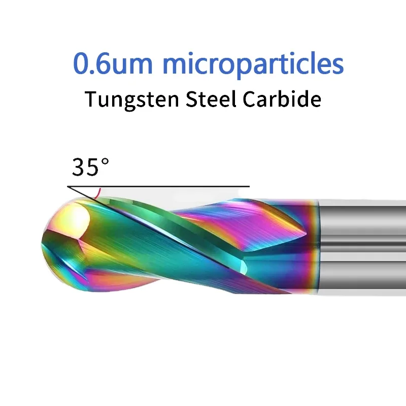 HRC55 Colorful Aluminum Ball Nose Milling Cutter 2 Flutes 50 60 75 100 150mm Tungsten Steel End Mill CNC Machine Tools