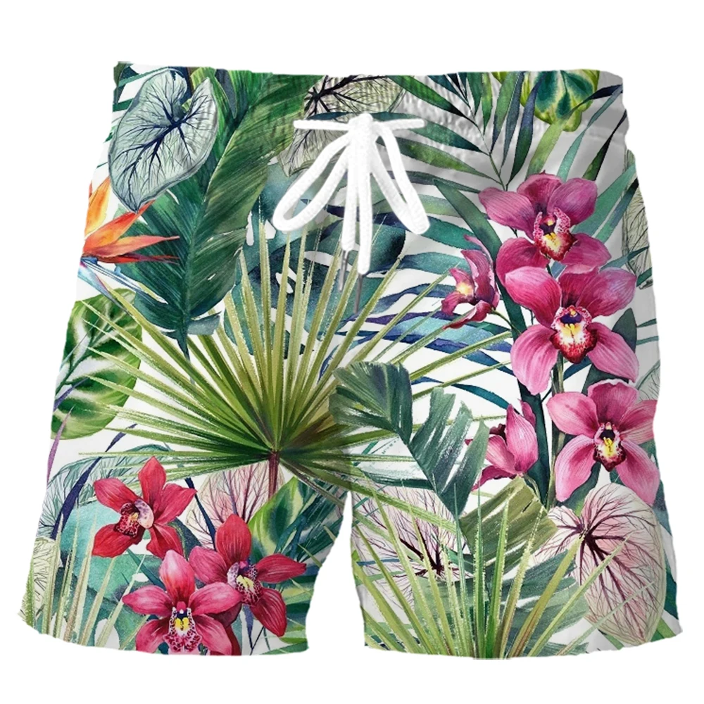 HX-Short de plage hawaïen pour homme, short de planche imprimé feuilles 191, noir et blanc, vêtements de mode