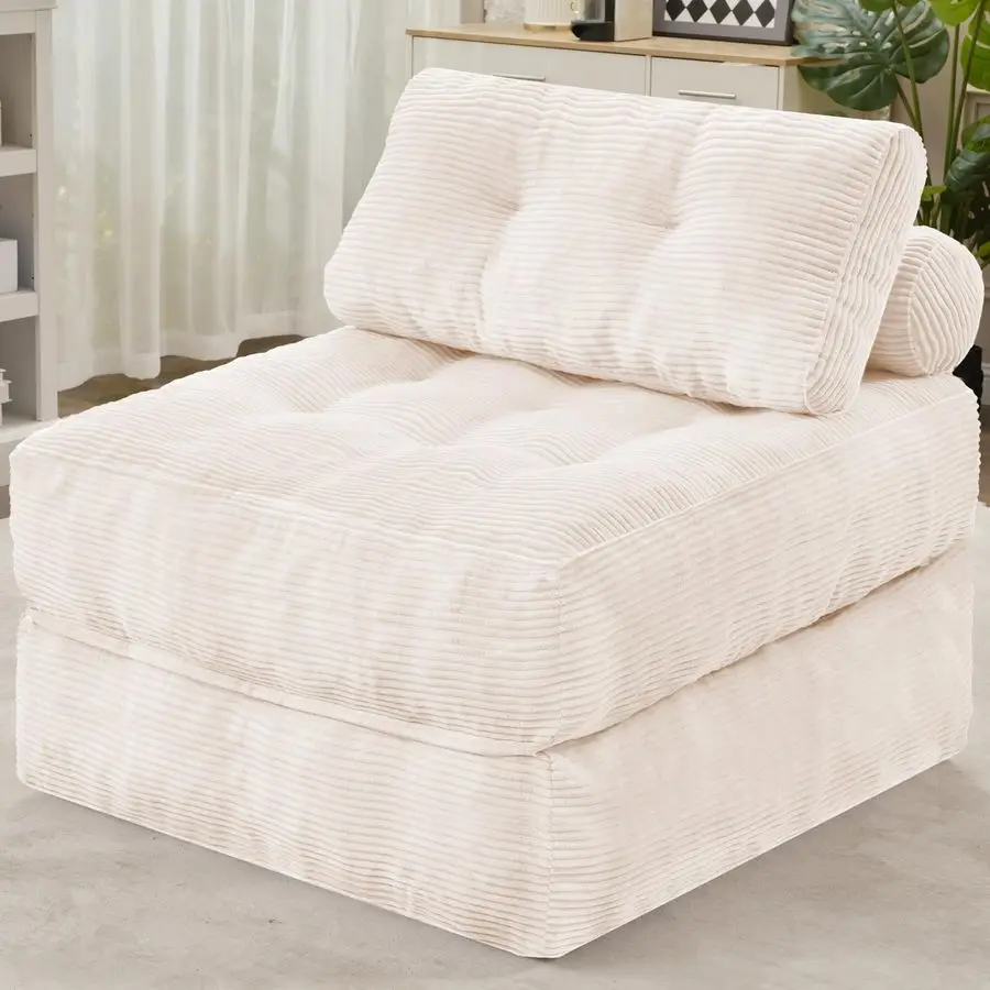 

Folding Sofa Bed, Convertible Sleeper Chair Bed w DualPillow Handle, Foldable Floor Sofa Lounge w Back Support for Living Room,