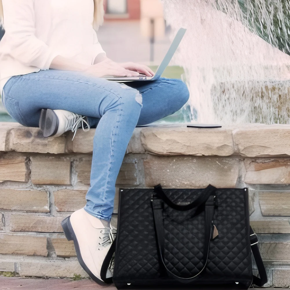 Women Business Lunch Bag Multi-Function Quilted Handbag with Purse Multi-Compartment Large Capacity for Camping Picnic
