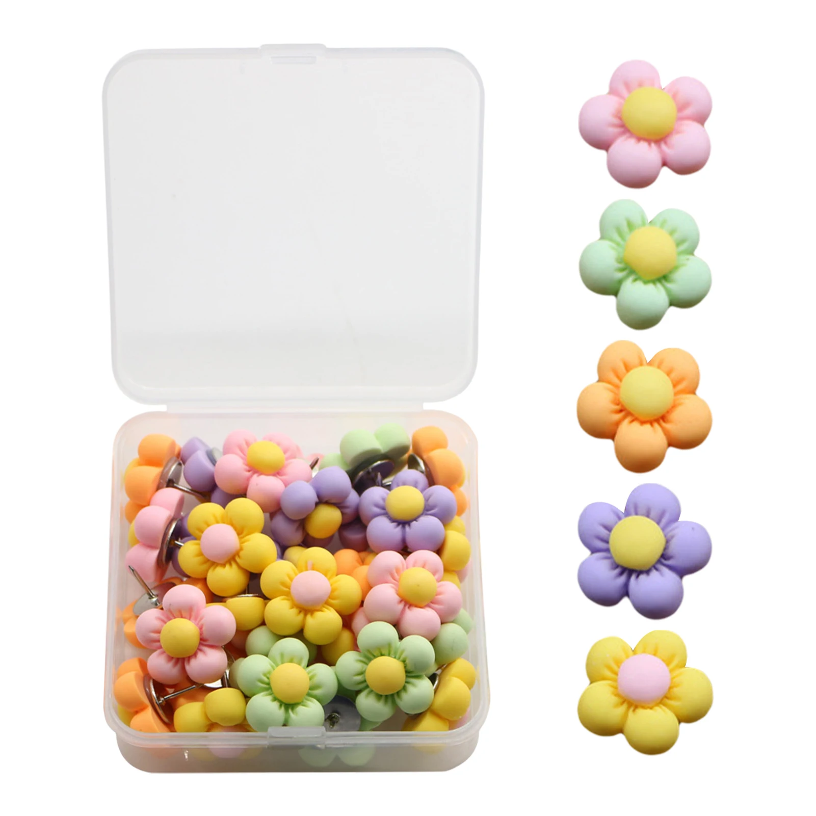 30pcs Durable Decorative Flower Shape Photos Push Pins School Students Office Bright Wall Hanging Lightweight Colorful Cute