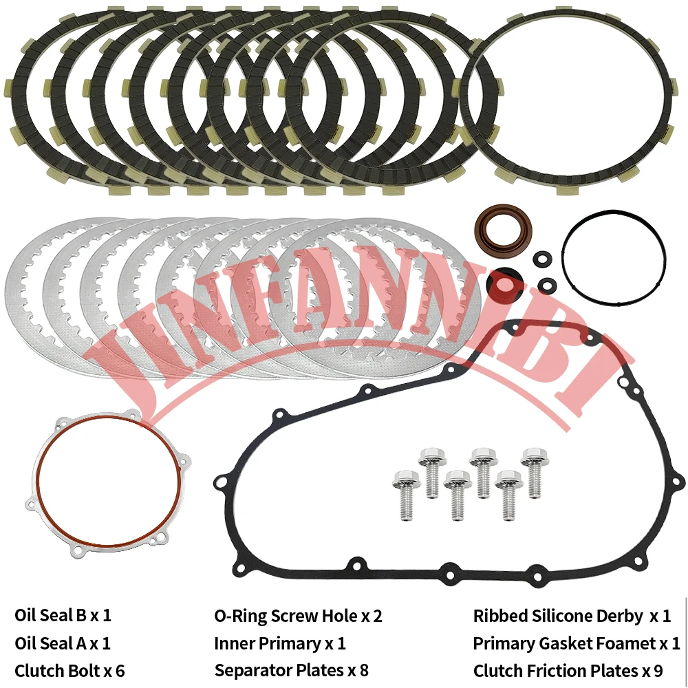 

Clutch Friction Steel Plate Kit & Primary Gasket for Harley Road Glide 2008-2012 2013 2014 2015 2016