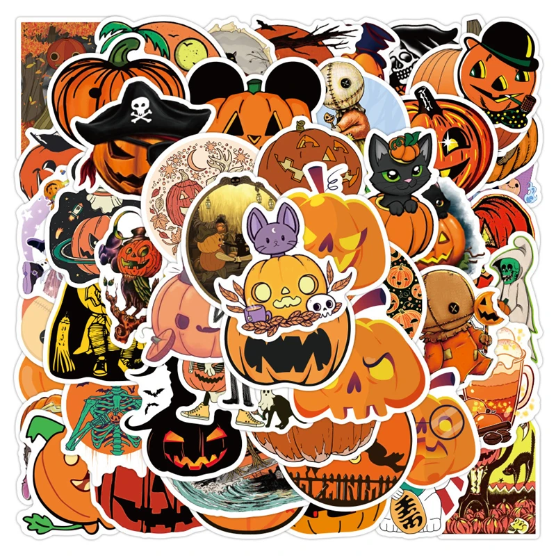 50pcs Halloween Theme Stickers Hallow Pumpkin Witch Graffiti DIY Luggage Laptop Skateboard Phone Decal Sticker Toys