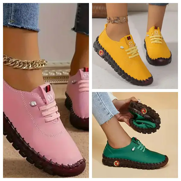 

Women Sneakers Shoes Leather Loafers Shoe For Women Comfortable Slip On Shoes Hand Sewing Thread Mom Shoes Zapatillas De Mujer