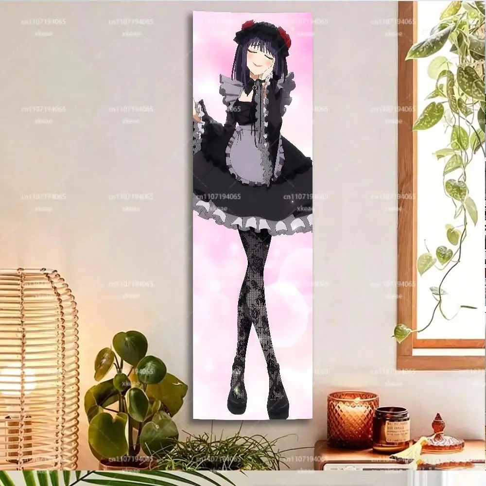 Anime Gothic Maid Vertical Tapestry, Cute Black Lolita Wall Hanging for Bedroom Dorm Decor, Kawaii Otaku Gift