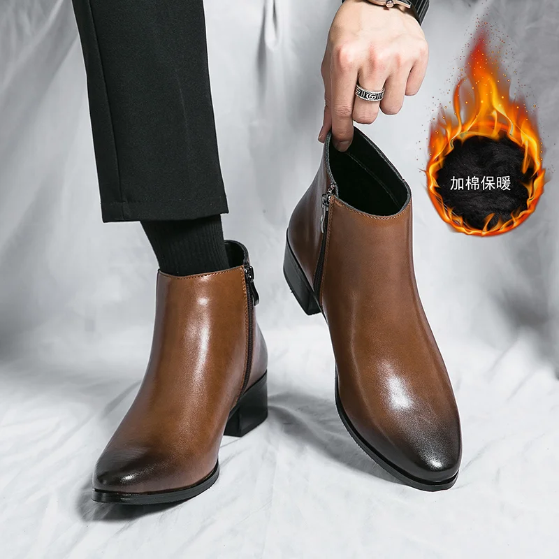 Classic Black Leather Ankle Boots For Men Women British Style Pointed Toe Men's Chelsea Boots Comfortable High Top Dress Shoes
