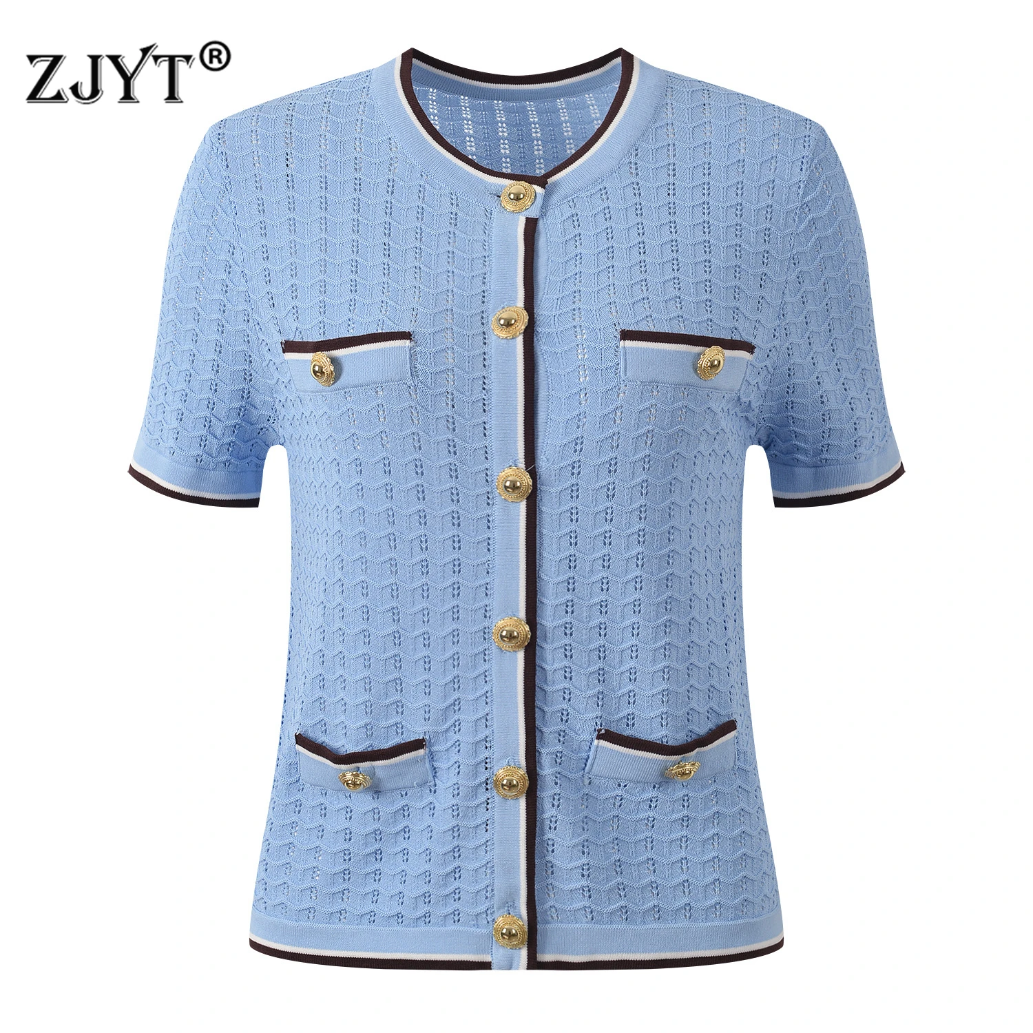 

ZJYT Summer Cardigan Sweater for Woman 2026 New Fashion Short Sleeve Hit Color Knitted Tops Jersey Sweet Casual Jumper Mujer