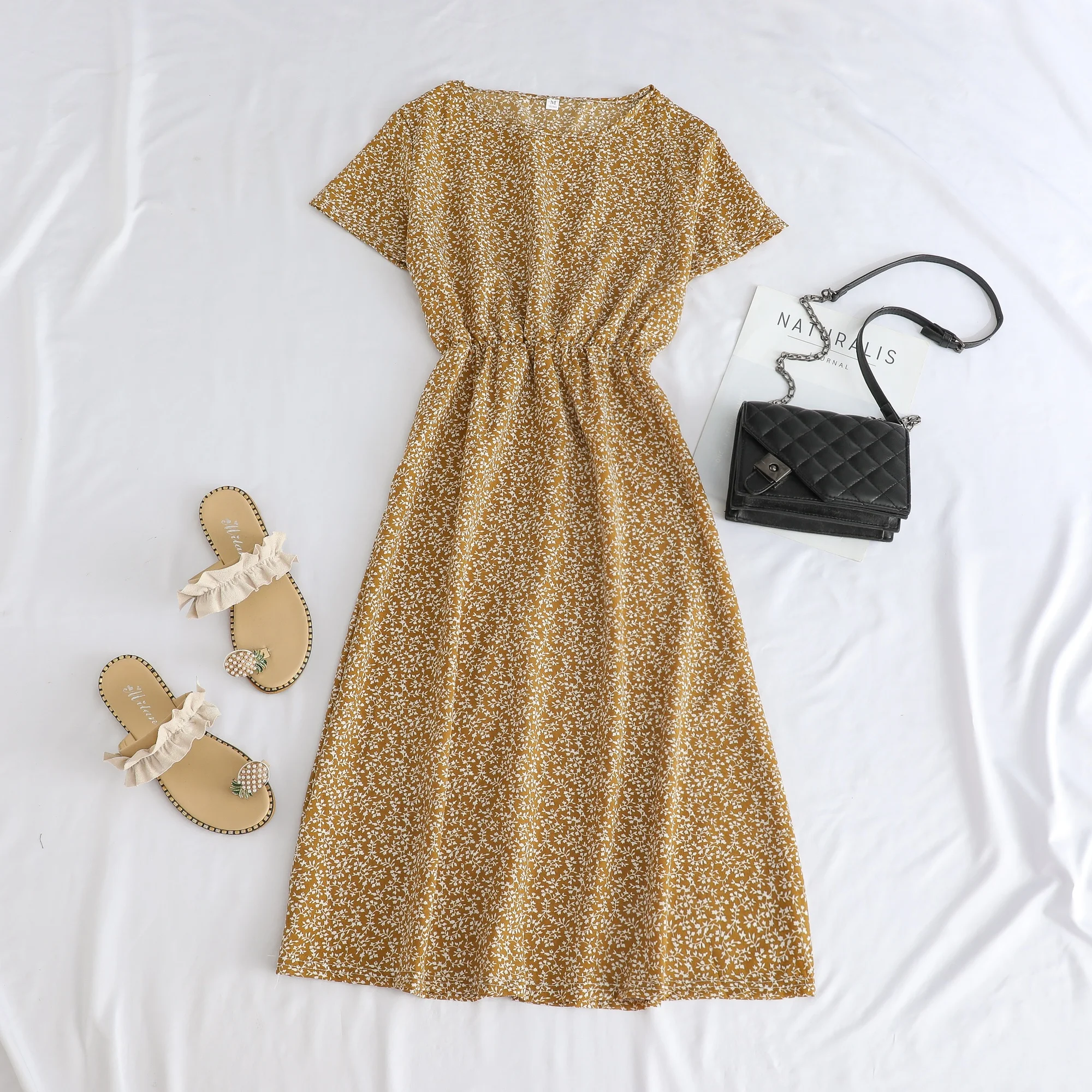 

Платье миди с цветочным принтом, с эффектом утяжки талии, с коротким рукавом, круглым вырезом, для мам, летний новый стиль для женщин среднего и старшего возраста