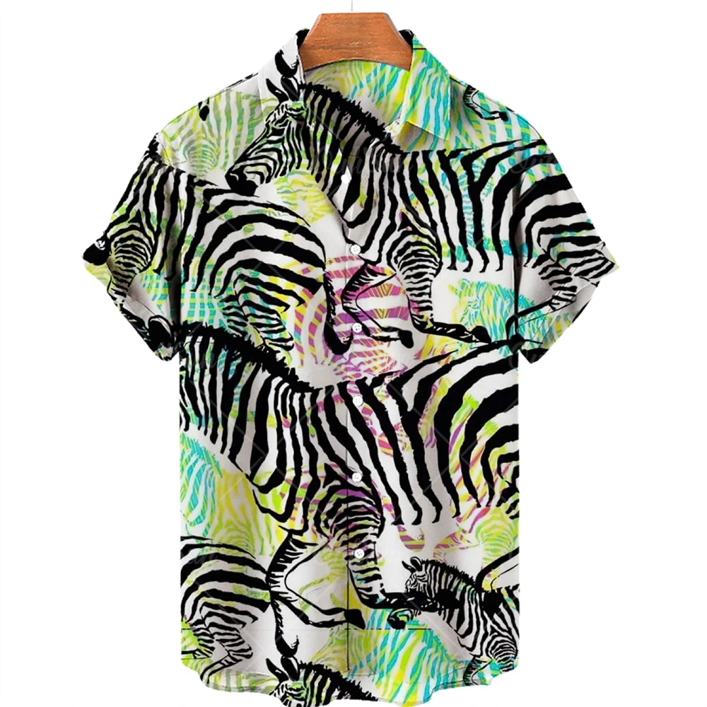 Summer Animal Print Shirt Male Hawaiian Hip-hop Loose Short Sleeved Top Oversized Vintage Clothes Pattern Shirts Casual Blouse