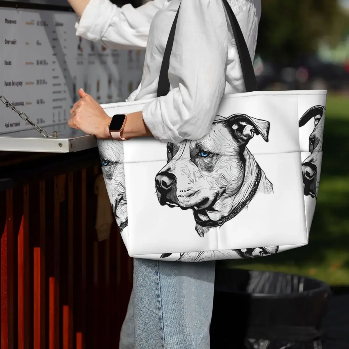 

Minimalist Line Pitbull With Blue Eyes Beach Tote Bag Sport Gym Yoga Duffle Large Tote Bag Women Travel Bag Fitness bag
