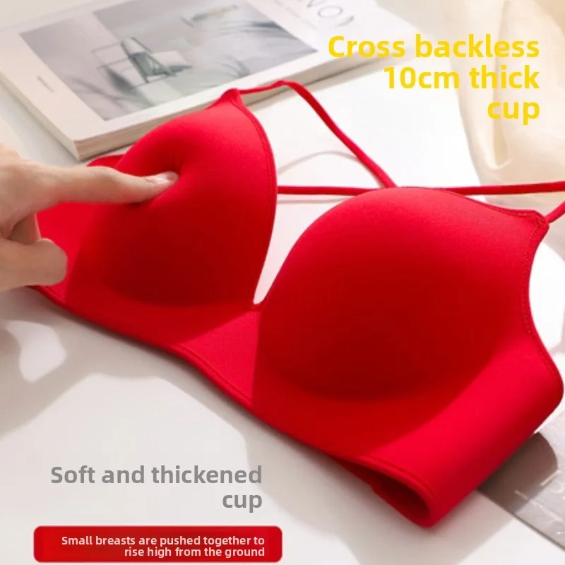 

Экстремальный бюстгальтер пуш-ап с низкой спинкой 8 см, перекрещивающиеся бретели для сексуальной спины, чашка от A до C, бюстгальтер без косточек для маленькой груди, бюстгальтер без косточек с глубоким V-образным вырезом