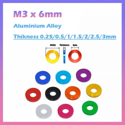 5~20Pcs M3 x 6mm Aluminium Anodised Metric Colourful Flat Washers Spacer Gasket Thikness 0.25/0.5/1/1.5/2/2.5/3mm