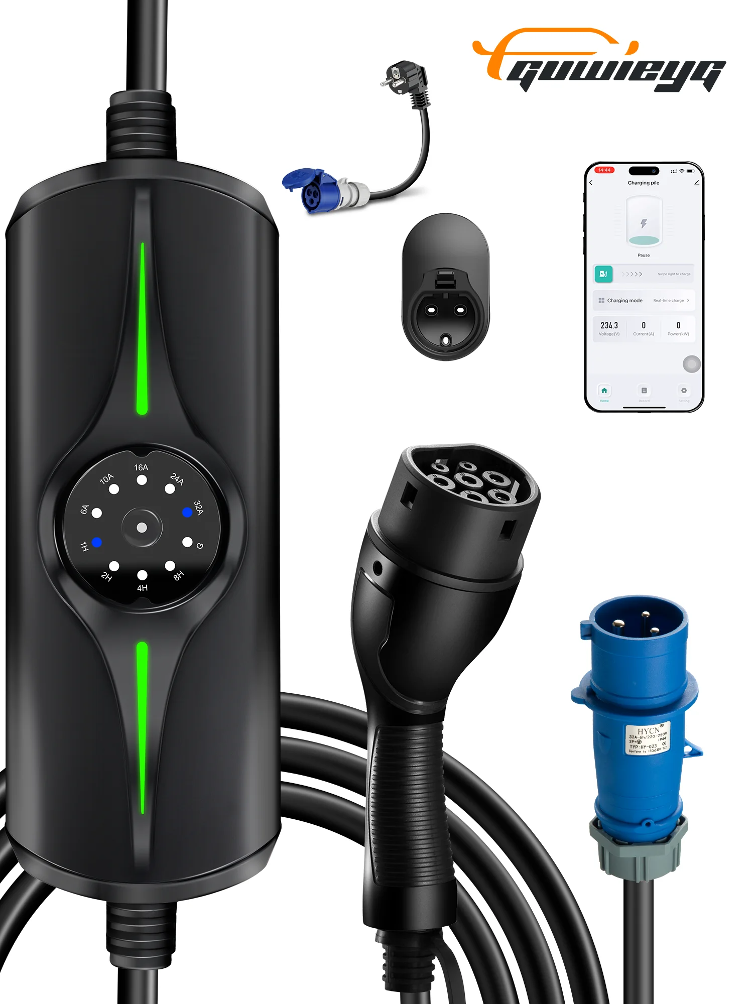 

GUWIEYG Portable Type 2 EV Charger - 7KW CEE Plug WallBox EVSE with APP Control, IEC62196 for Electric Vehicles