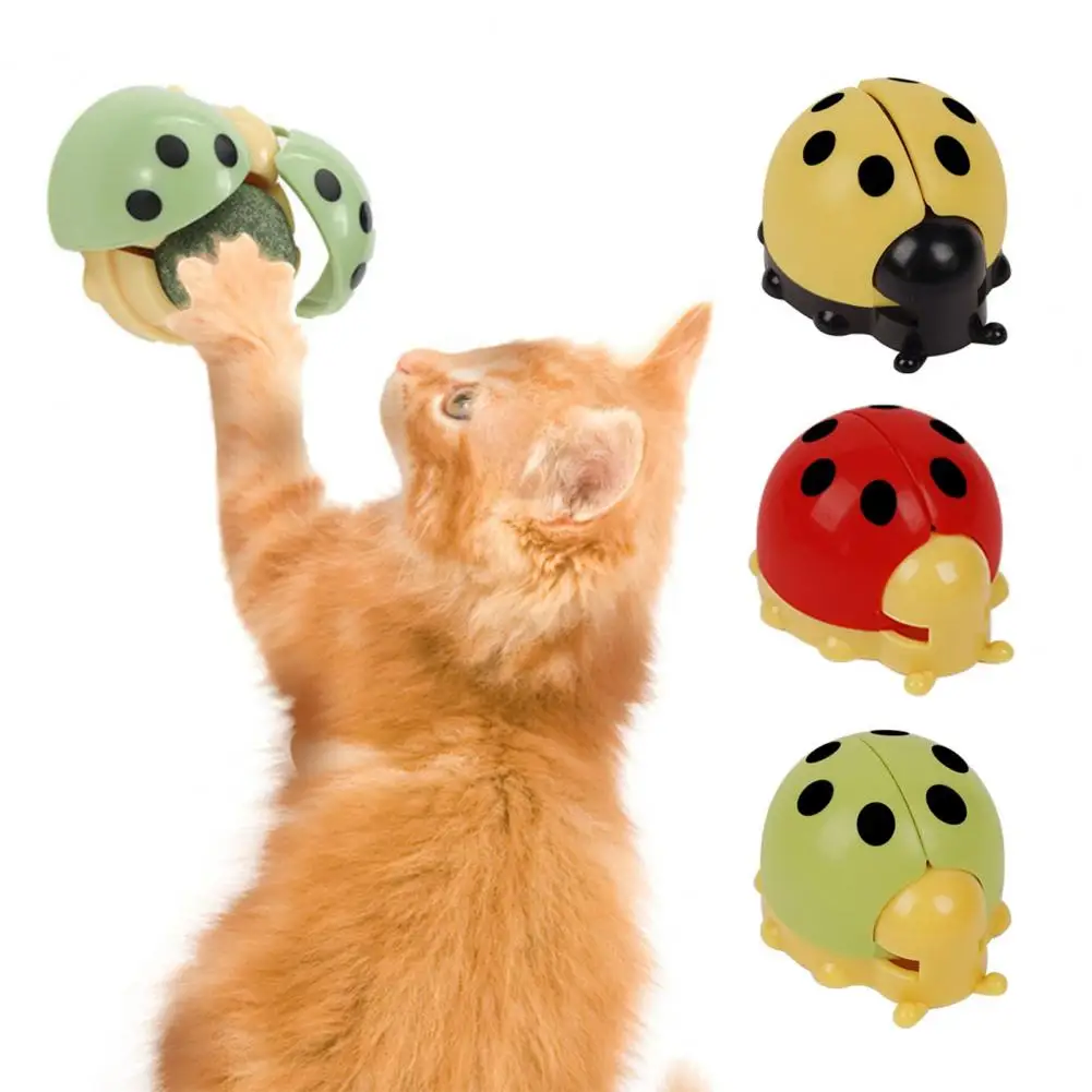 Wall-mounted Cat Toys Rotatable Catnip Ball Toy for Indoor Cats Teeth Ladybug Shape Molar Toothpaste Snack Ball Edible