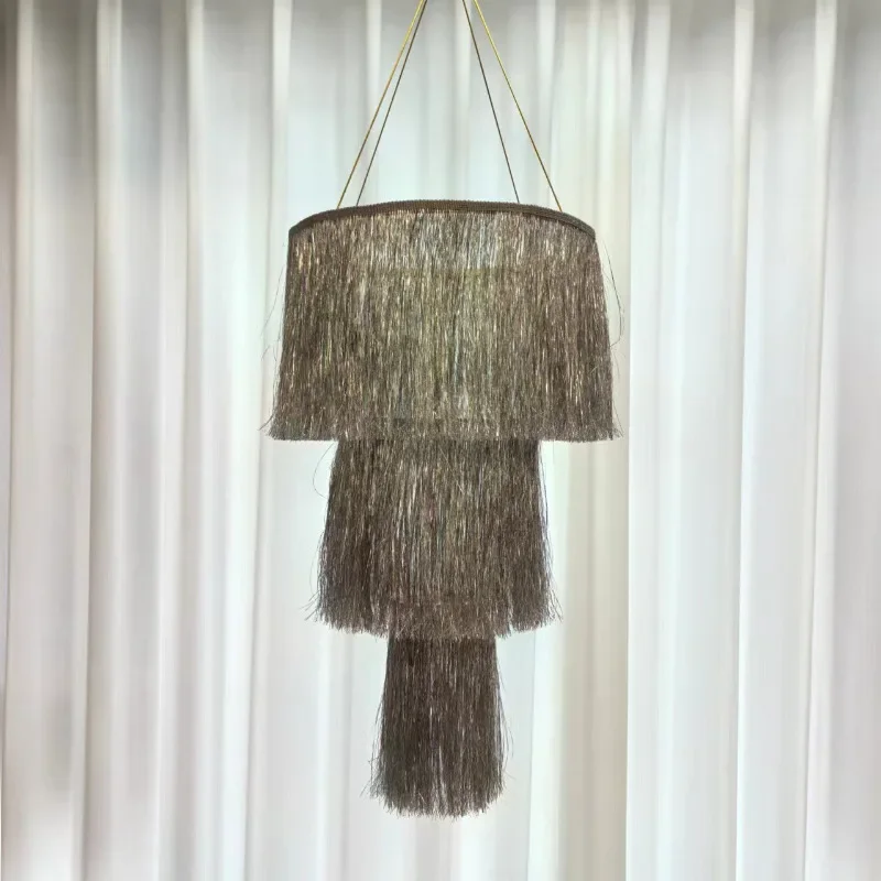 Gold Silver Iridescent 3-layer Fringed Lampshade Hanging Decorations for New Year Wedding Birthday Festival Party Hotel Supplies
