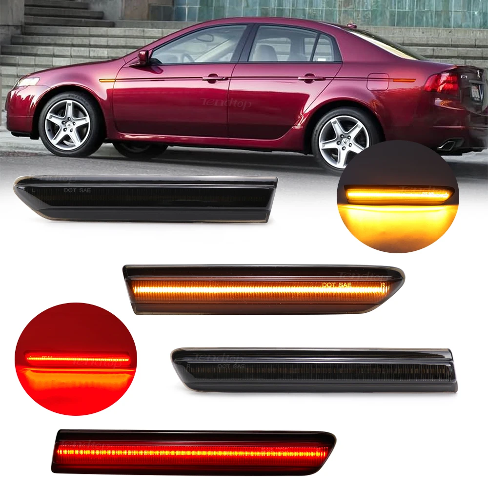 

4pcs White Lights For Acura TL 2004-2008 Smoked Lens LED Side Marker Lamp Front Rear Amber Red Side Fender Reflector Lights