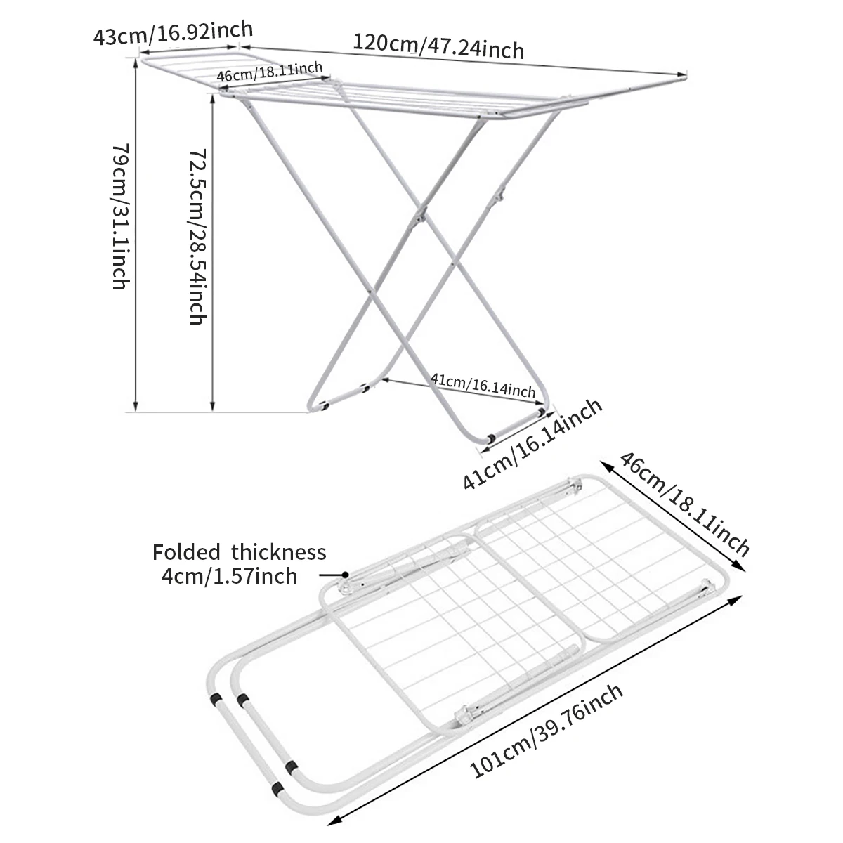 Double Wing Floor Folding Drying Rack For Clothes Quilt Towel