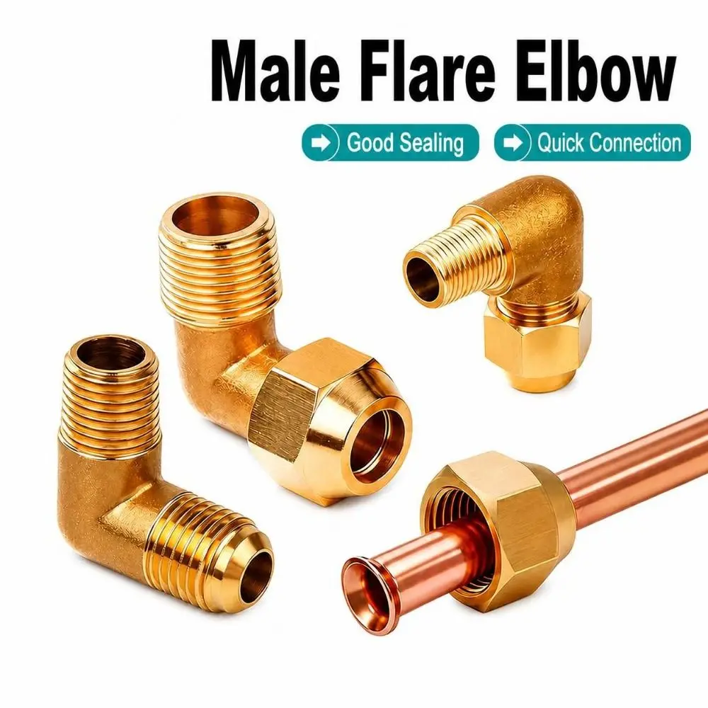 Easy Install Brass Flare Elbow 90 Degree Male Thread Brass Elbow Flare Seal Tube Elbow Refrigeration System