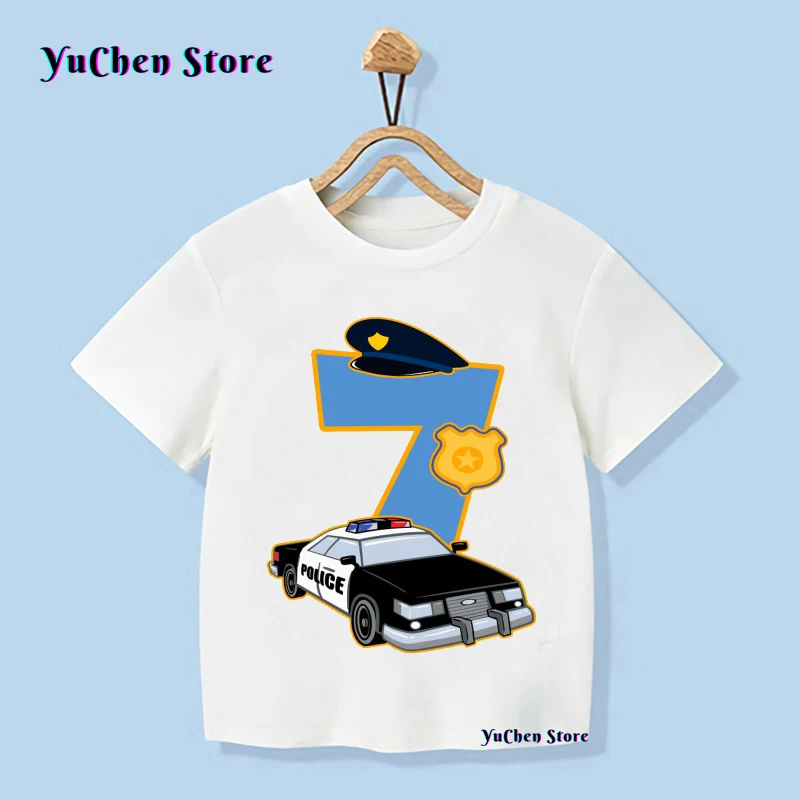 Policeman 1-9 Birthday Number Print T Shirt Children Police Car Birthday Boy T-shirts Boy&Girl Funny Gift Tshirt Present outfit