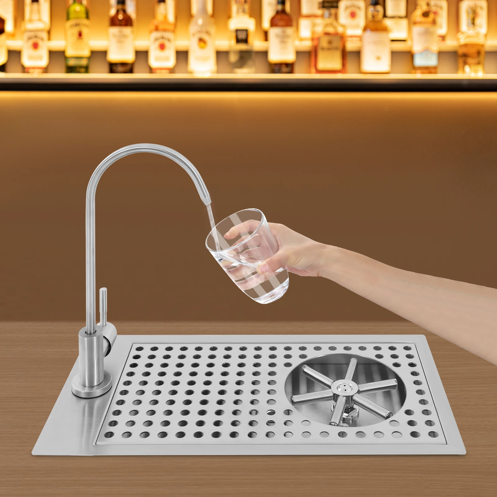 

Stainless Steel Cup Washer for Bars Coffee Shops, Recessed Multi-Angle Spray, Easy Install Space-Saving Kitchen Sink Accessory
