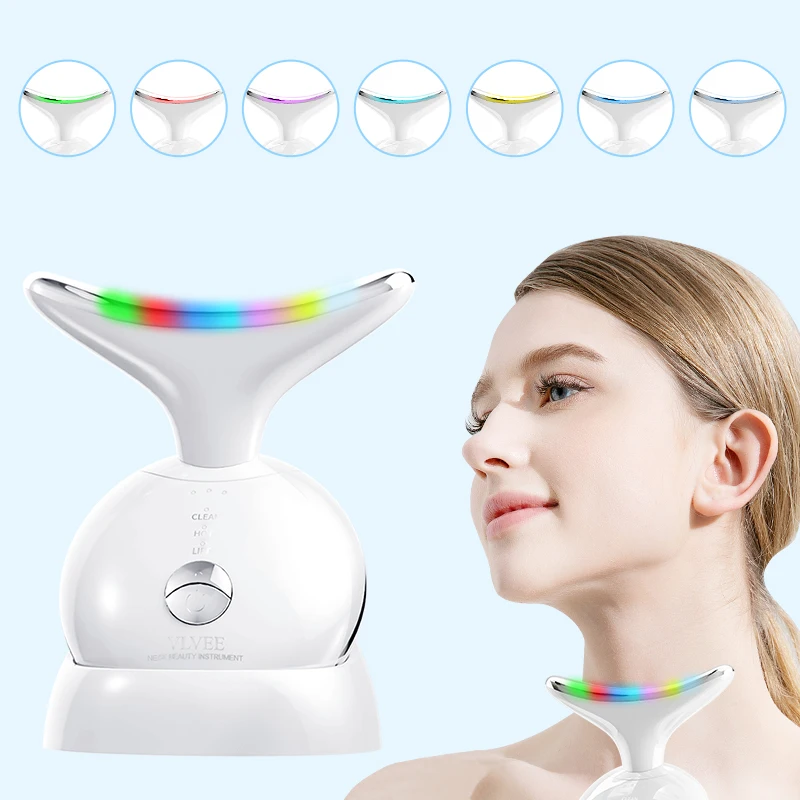 VLVEE-Levantamento Facial Massageador com 7 Luzes LED Cor, Pescoço Instrumento Beleza, 3 Modos, Hot, Feminino Ferramenta Cuidados Pessoais, Presentes Festival