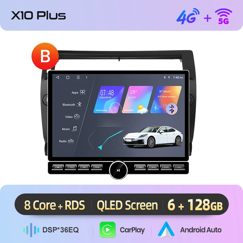 Junsun 13.1″ QLED draadloze CarPlay Android Auto autoradio voor Citroen C4 C-Triomphe 2004-2009 intelligente systemen DSP SWC RDS