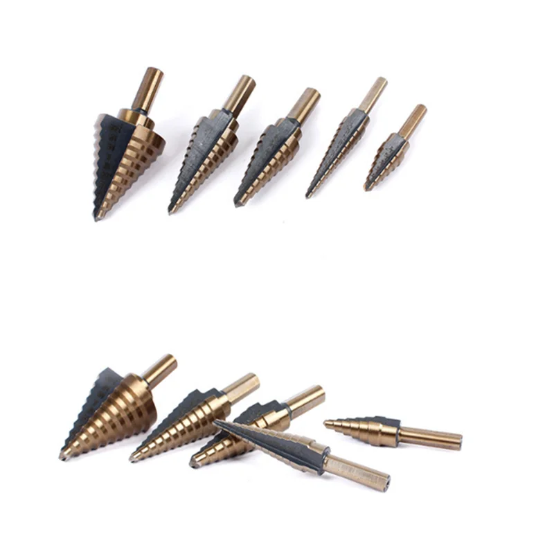 5PCS/6PCS HSS Triangle Handle Cobalt Step Drill Bit High Speed Steel Spiral Woodworking Metal Titanium Cone Hole Cutter Tool