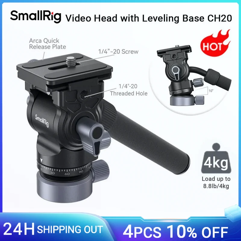 

SmallRig Tripod Fluid Video Head with Leveling Base CH20 Quick Release Plate for Arca Swiss Pan Tilt Head for DSLR Camera 4170