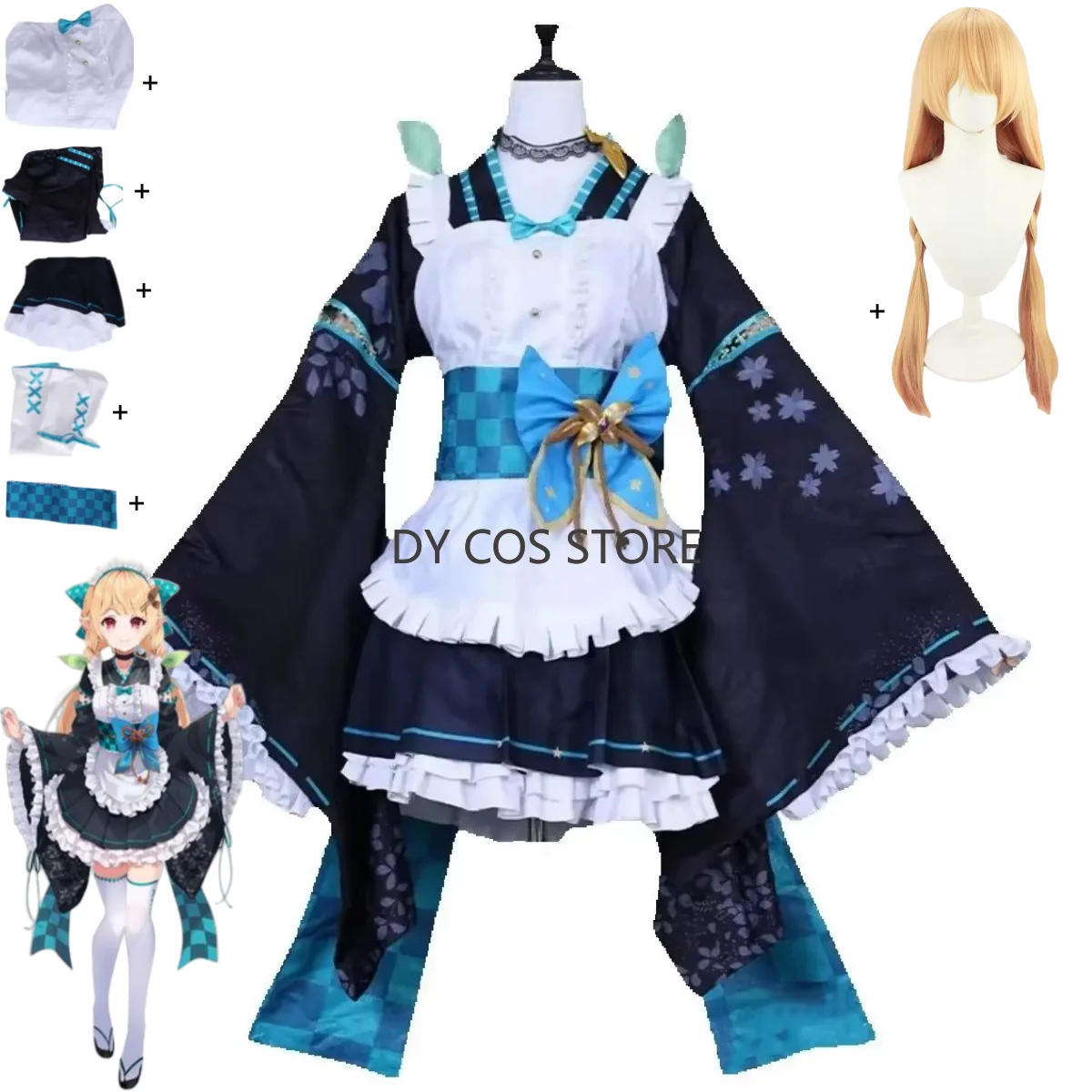 

Аниме виртуальный идол Pomu Rainpuff косплей костюм Nijisanji En Lazulight Member наряд горничной платье парик женский милый праздничный костюм