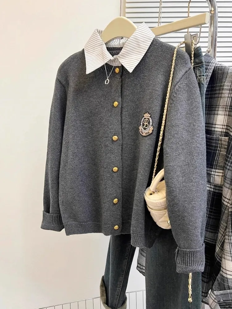 

Женская трикотажная верхняя одежда с воротником irt, весенне-осенняя искусственная двухсекционная одежда для студентов Faion College Wind Long Sve, свободная посадка