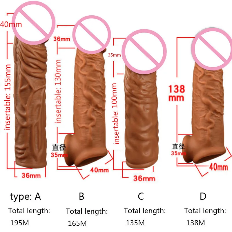 Liquid Silicone Condom Penis Extender Sleeve Delay Ejaculation Intimate Goods Sex Toys for Men