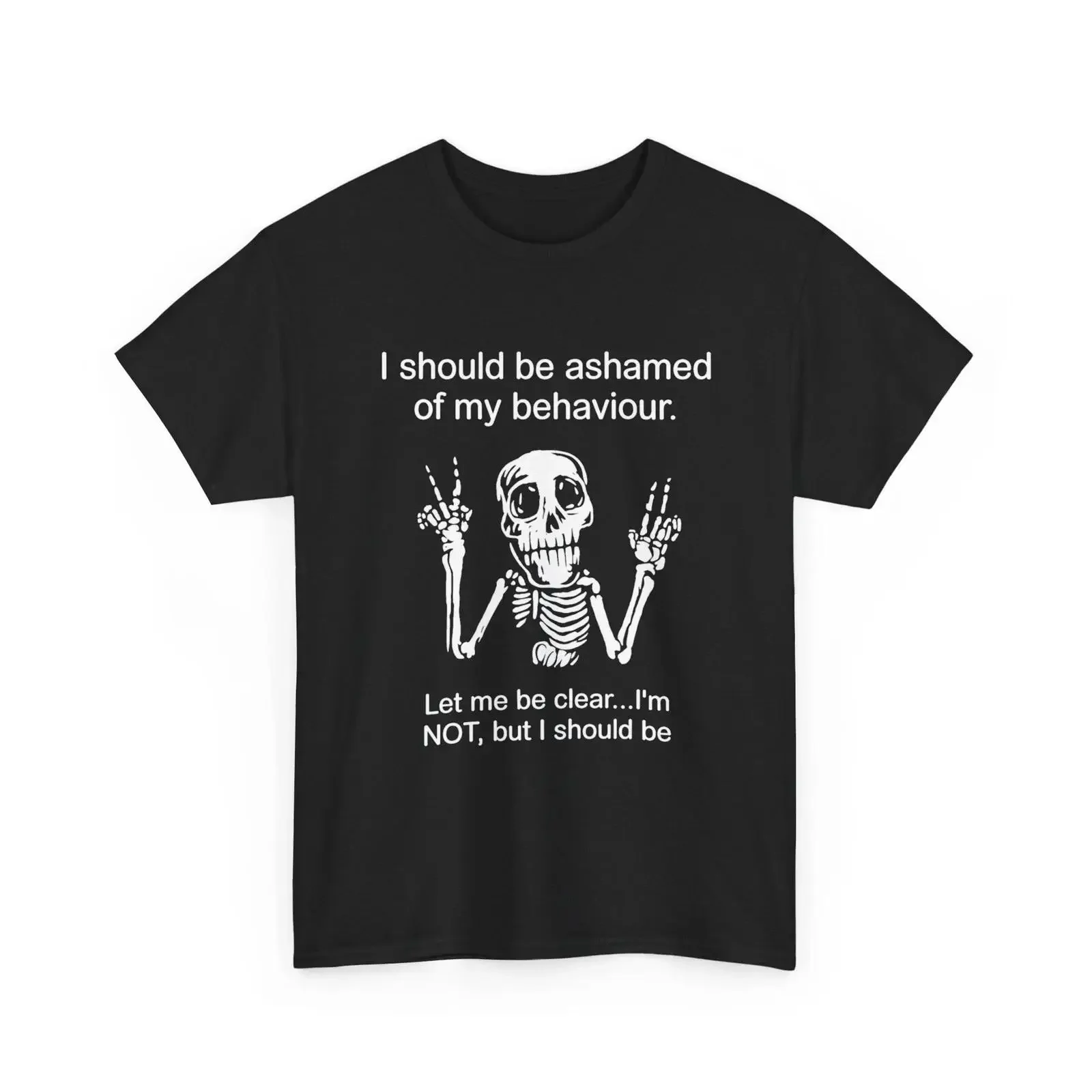 Camiseta Engraçada Esqueleto: Devo Ter Vergonha do Meu Comportamento? Deixe-me explicar - Vintage Lavado, Moda Masculina Confortável