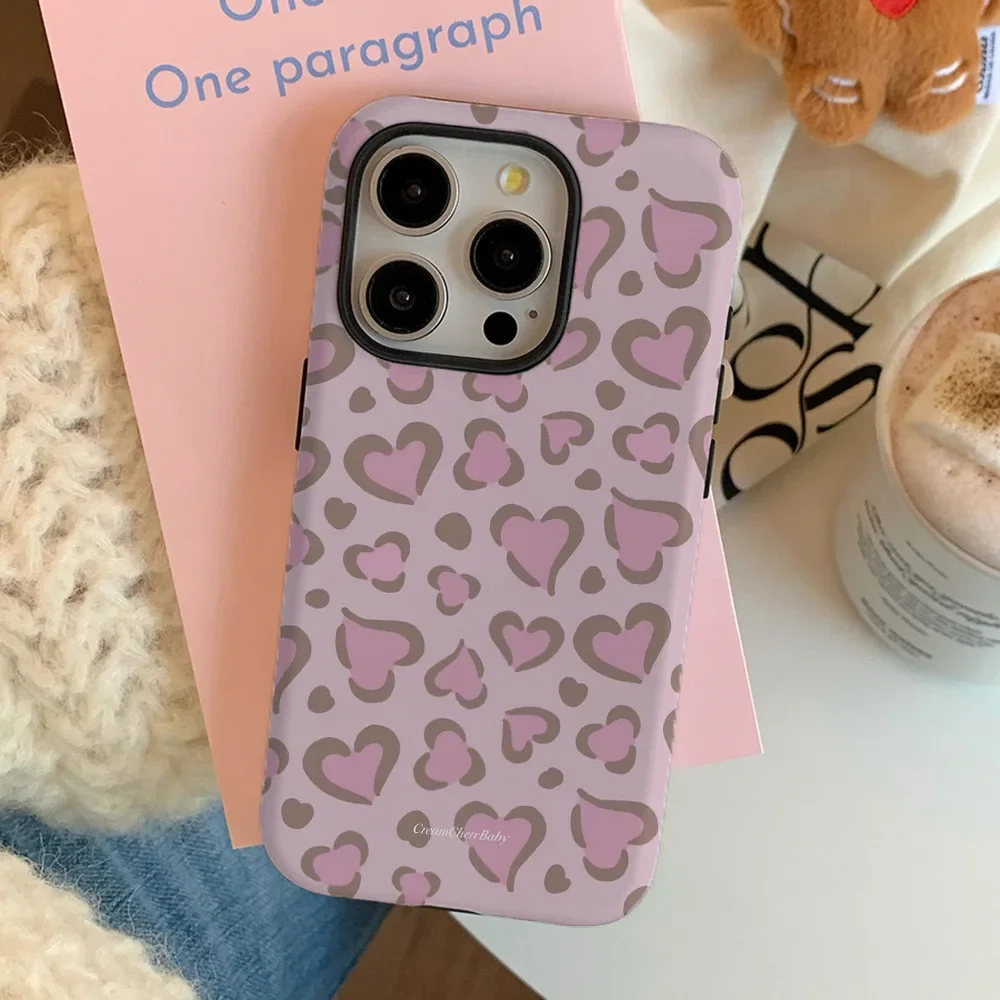 Korean Ins Pink Strawberry Leopard Print  Hard Case for IPhone 16 15 14 13 Pro Max Plus Back Phone Cover for 12 Mini 11 Pro Max