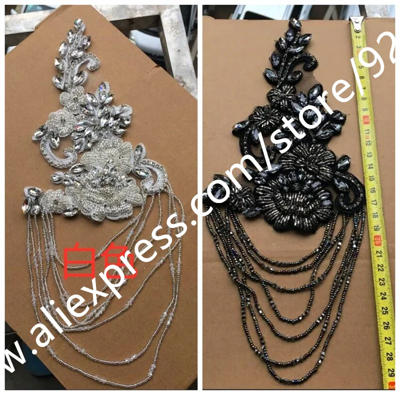 Red Black Grey White Glass Crystal Rhinestone Tassel Trims For Garments Dress Decoration Hand-sewed High Quality Crystal Trims