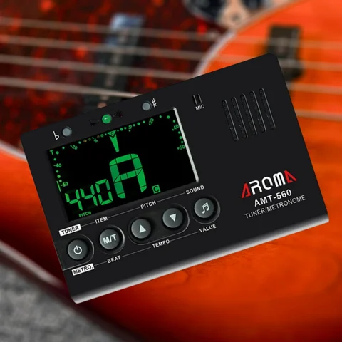 Aroma AMT-560 3 in 1 Metronome Tuner Built-in Mic w/ Pickup Cable 6.3mm/LCD Display for Guitar Chromatic Bass Violin Ukulele